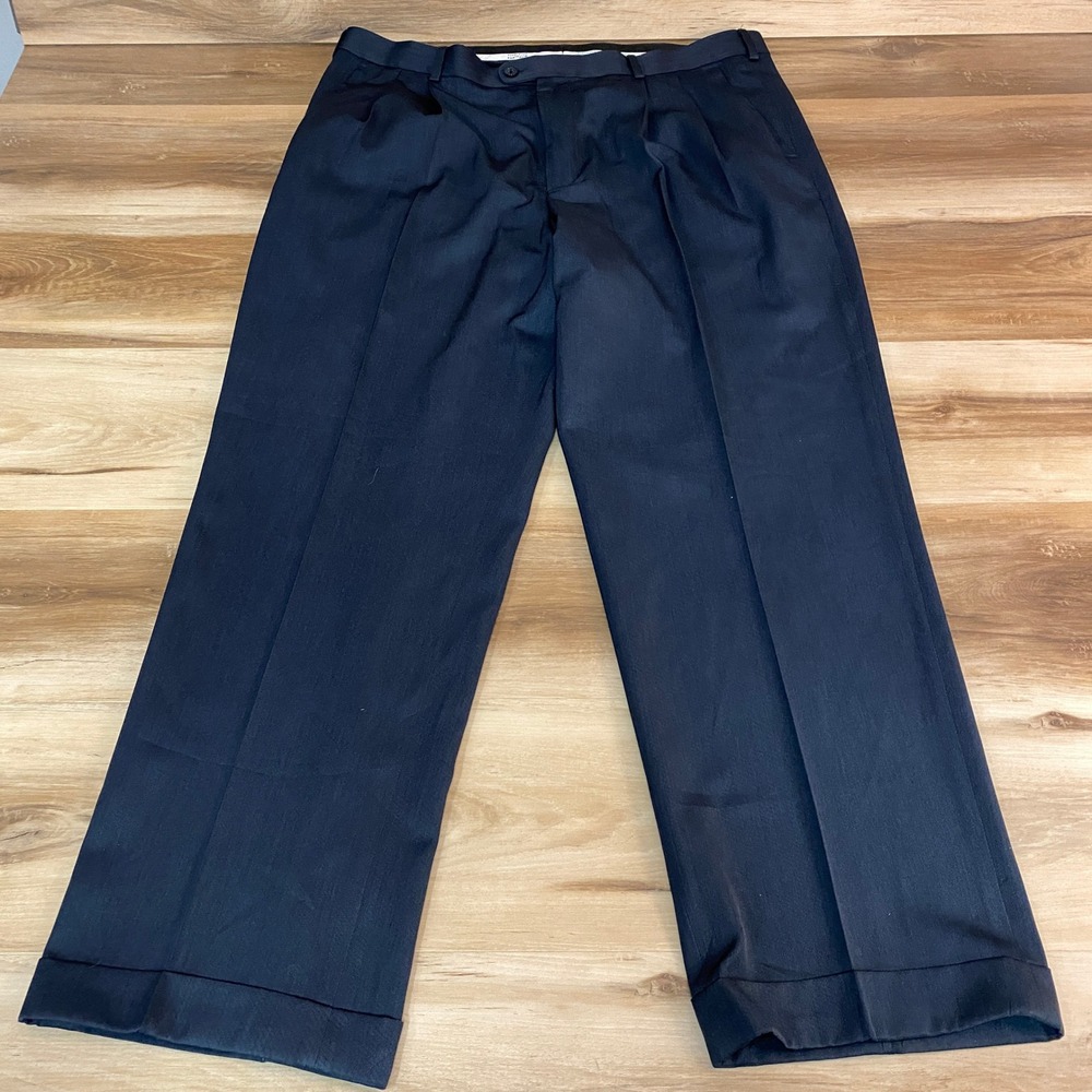 Perry Ellis Portfolio Pants Mens 36x30 Classic Fit Pleated Dress Trouser Navy